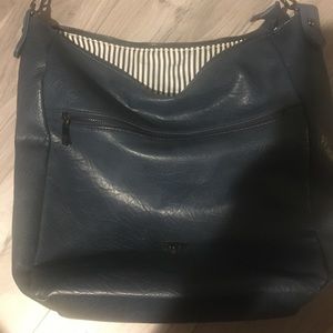 Ladies purse, beautiful blue with striped white and blue lining.